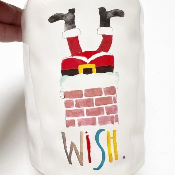 Rae Dunn RARE Cream Dimpled Santa Down Chimney WISH Christmas Canister No Lid - Picture 3 of 6